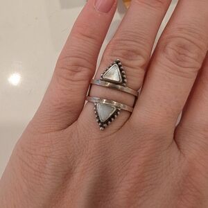 Silver and White Geometric Women's Ring